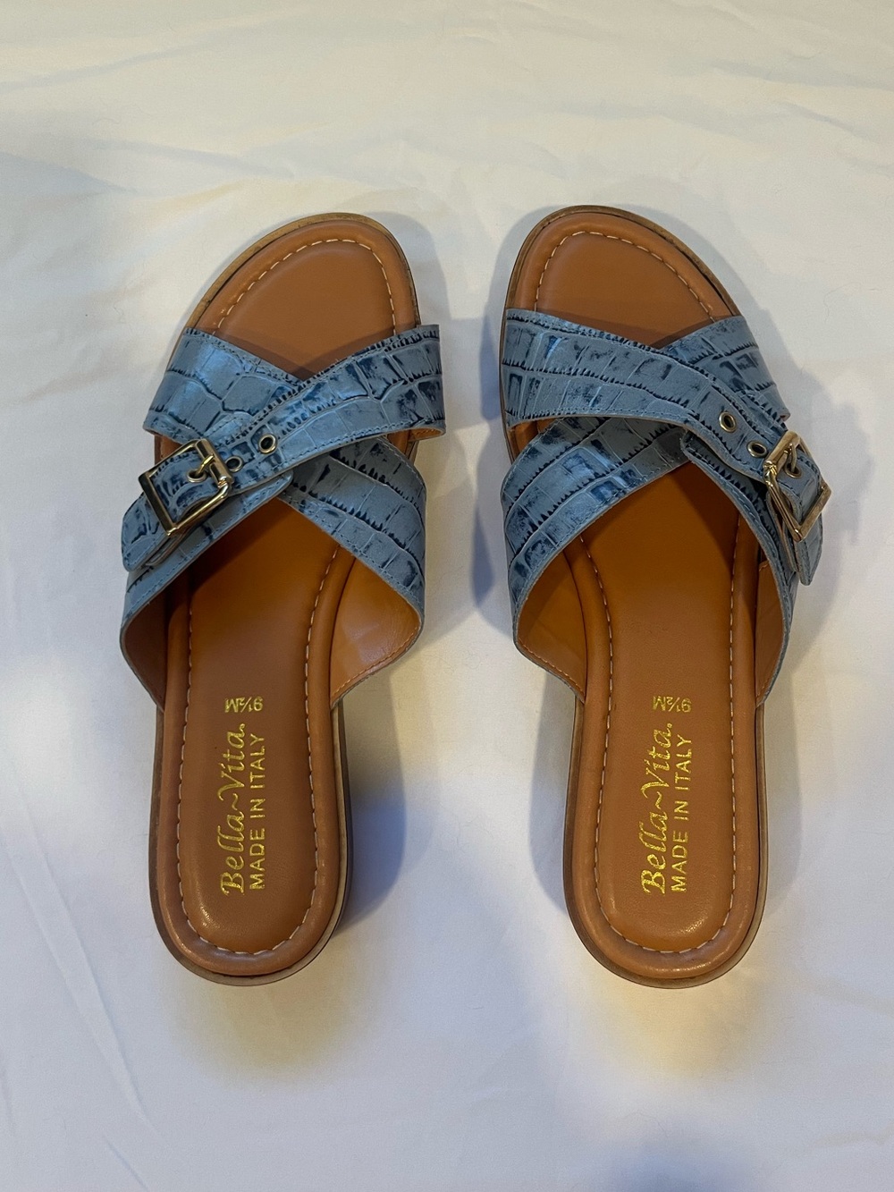 Bella-Vita Made in Italy Women's Blue Slide Sandals Buckle 9.5